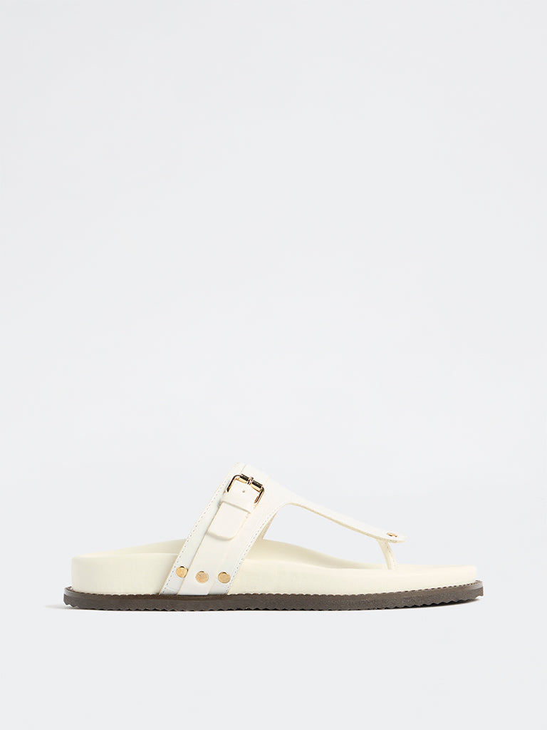 LUNA BLU White Textured Thong-Strap Sandals