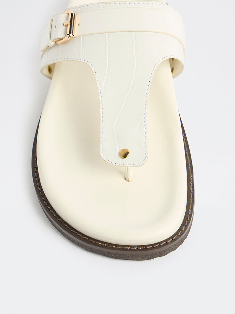 LUNA BLU White Textured Thong-Strap Sandals