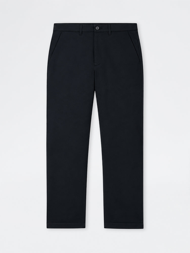 Ascot Navy Relaxed-Fit Mid-Rise Cotton-Blend Trousers