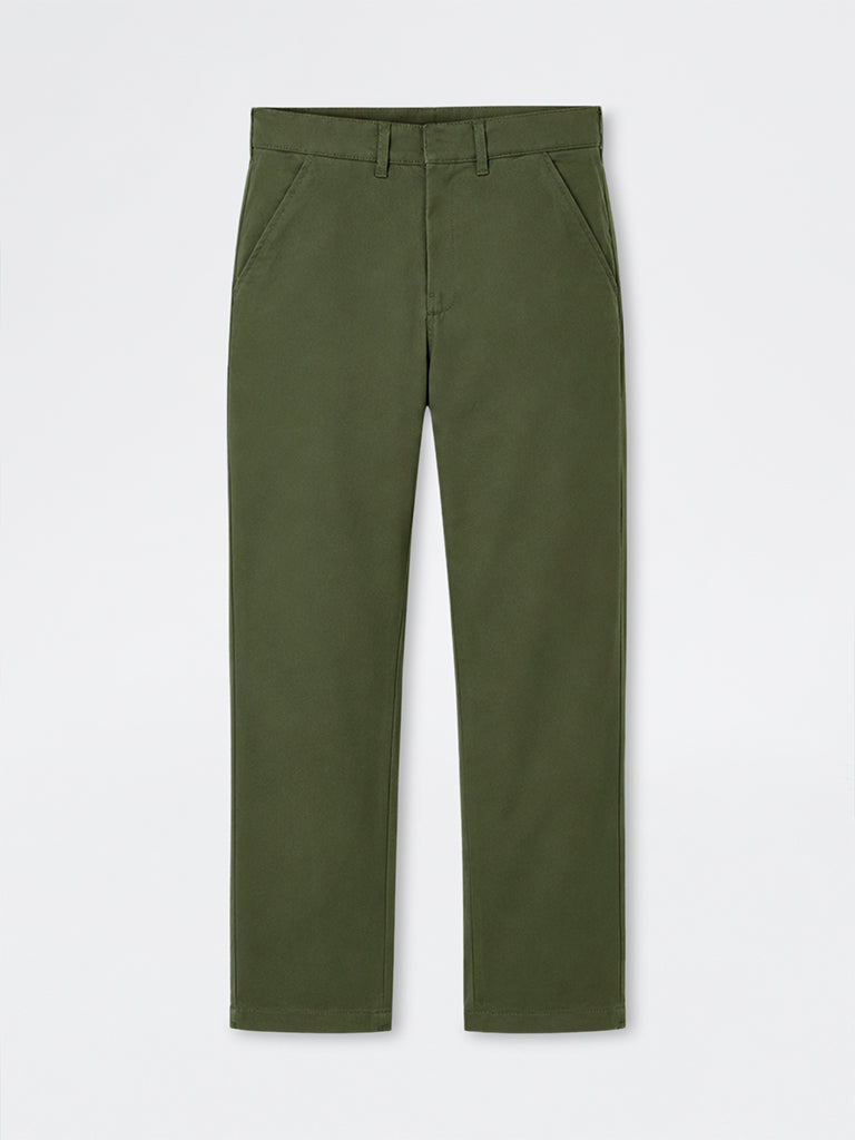 WES Casuals Dark Olive Straight-Fit Mid-Rise Chinos