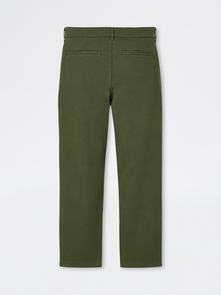 WES Casuals Dark Olive Straight-Fit Mid-Rise Chinos