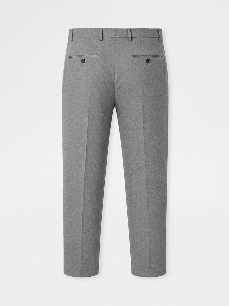 WES Formals Grey Straight-Fit Mid-Rise Trousers