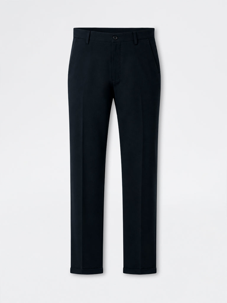 WES Formals Navy Slim-Fit Mid-Rise Trousers