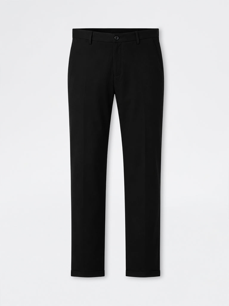 WES Formals Black Slim-Fit Mid-Rise Trousers