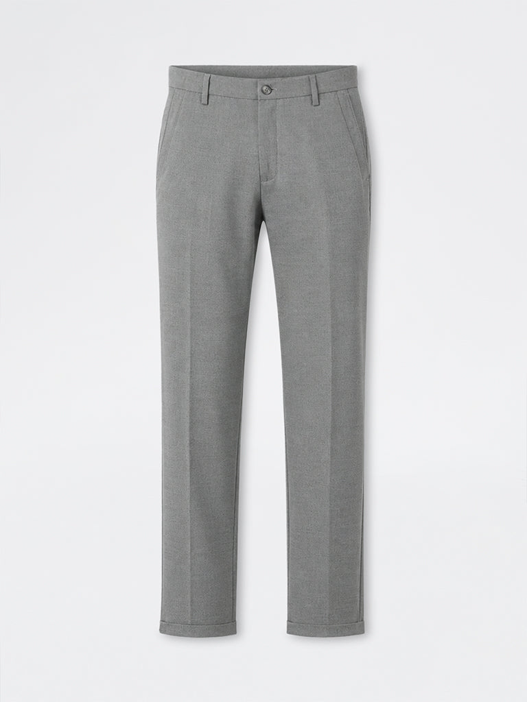 WES Formals Grey Slim-Fit Mid-Rise Trousers