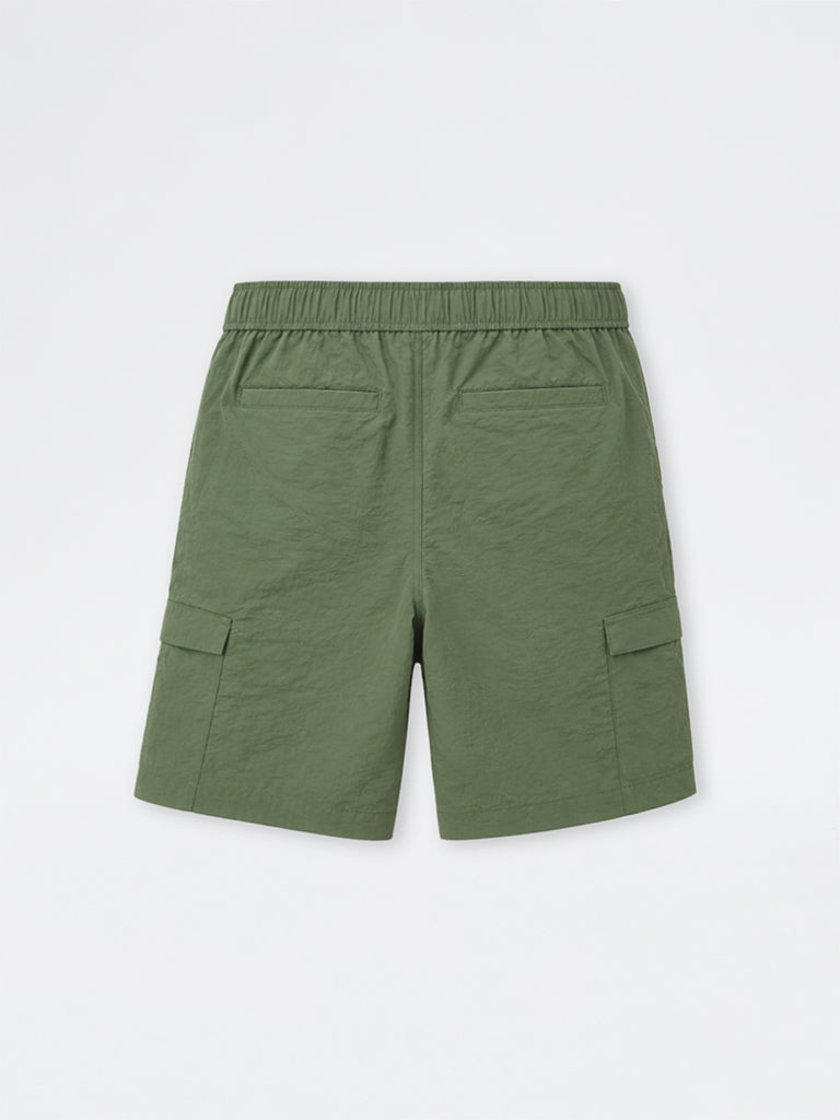Nuoflexx Olive Relaxed-Fit Mid-Rise Shorts