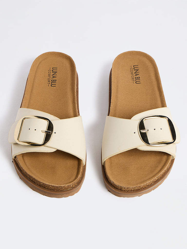 LUNA BLU Ivory Buckle-Detail Comfort Sandals
