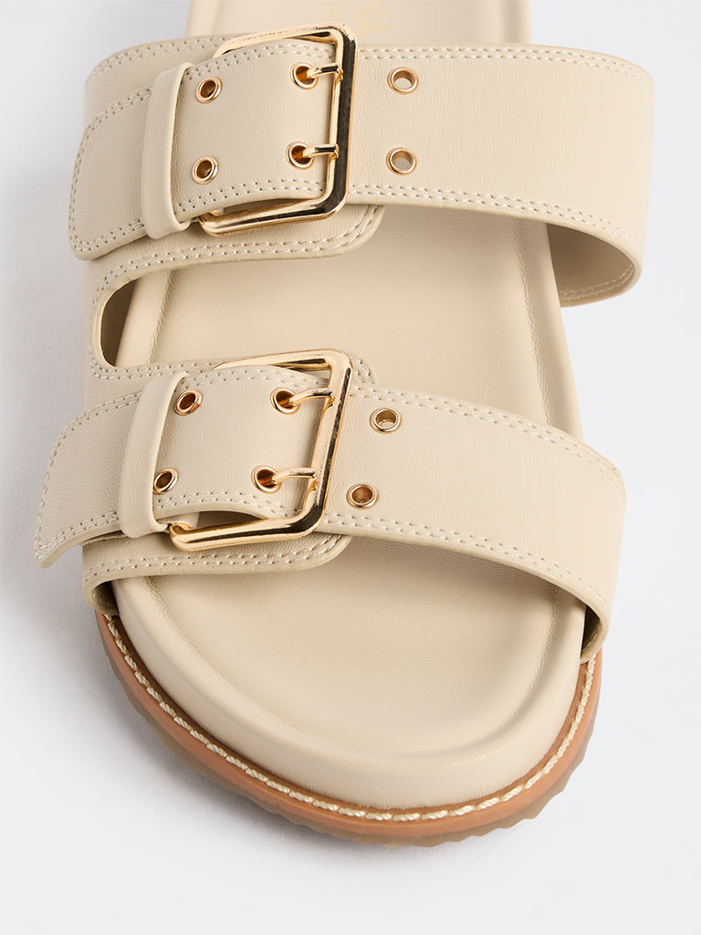 LUNA BLU Ivory Buckle-Detail Comfort Sandals