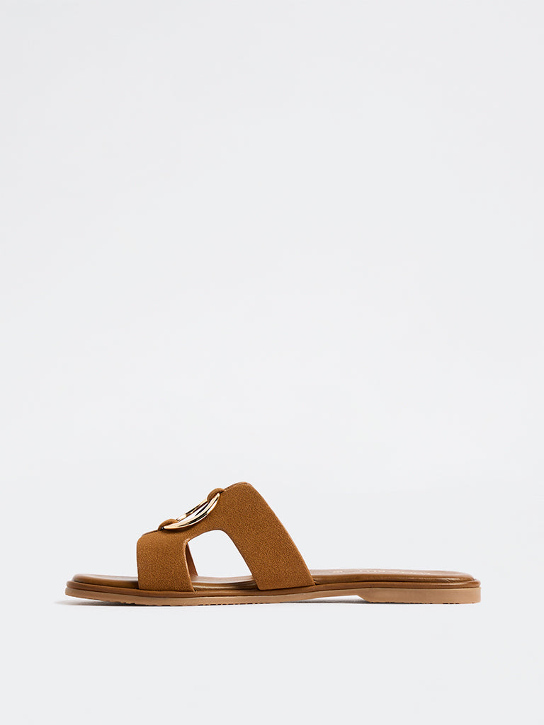 LUNA BLU Tan Cut-Out Detail Slides