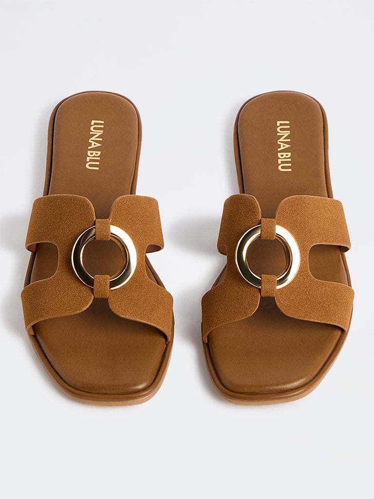 LUNA BLU Tan Cut-Out Detail Slides