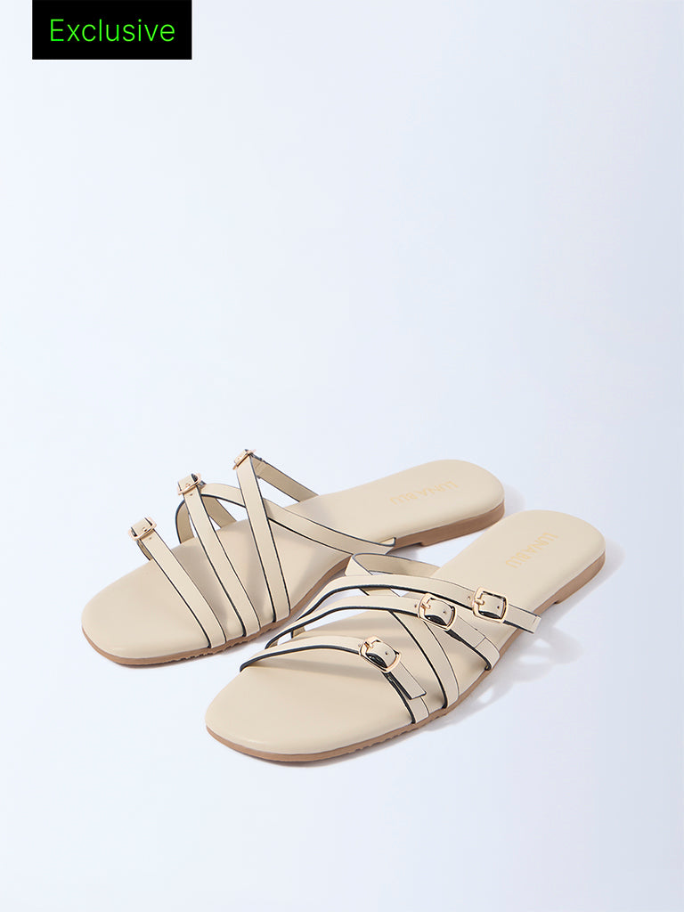 LUNA BLU Ivory Multi-Strap Slides