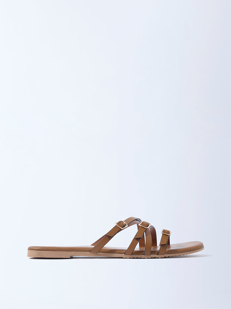 LUNA BLU Tan Multi-Strap Slides