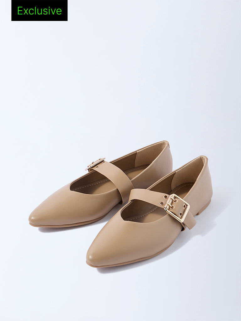 LUNA BLU Taupe Pointed-Toe Mary Jane Shoes