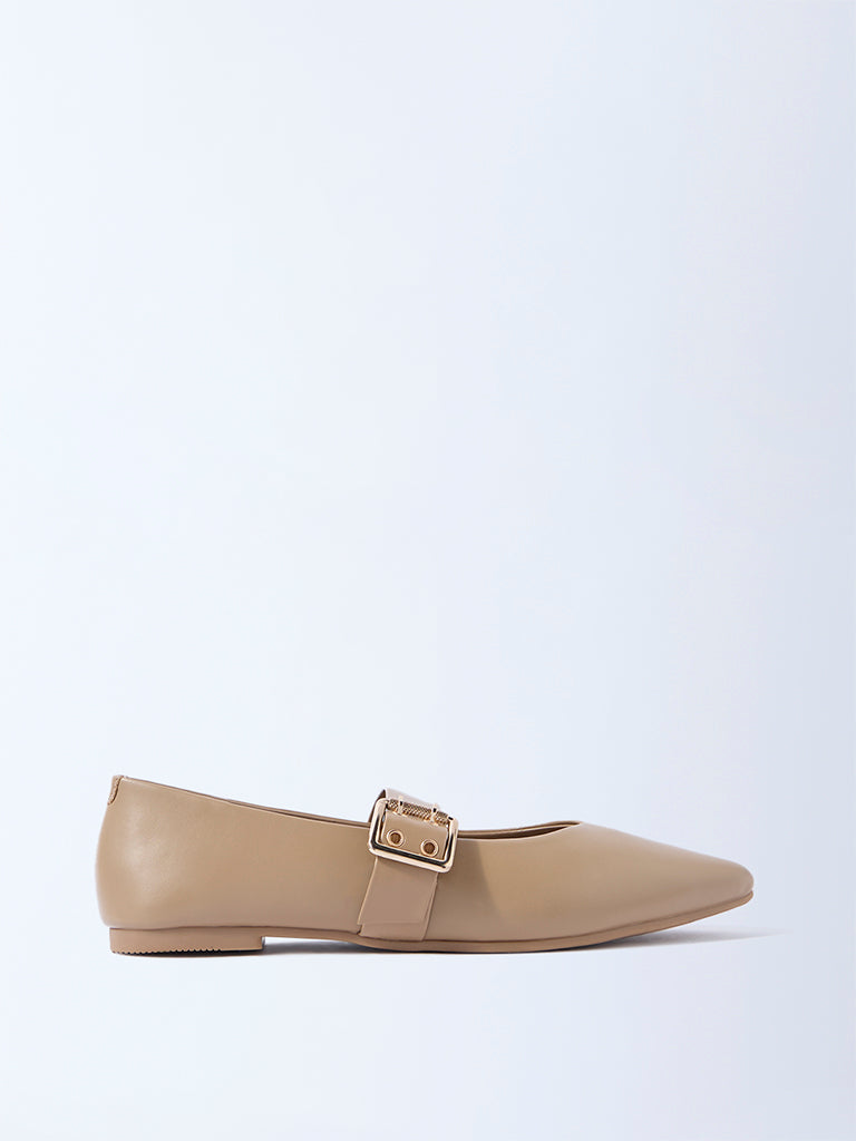 LUNA BLU Taupe Pointed-Toe Mary Jane Shoes