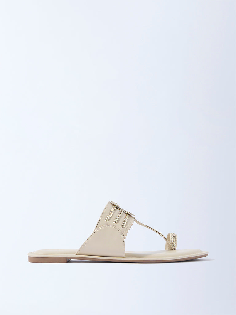LUNA BLU Ivory Braided Kolhapuri Sandals