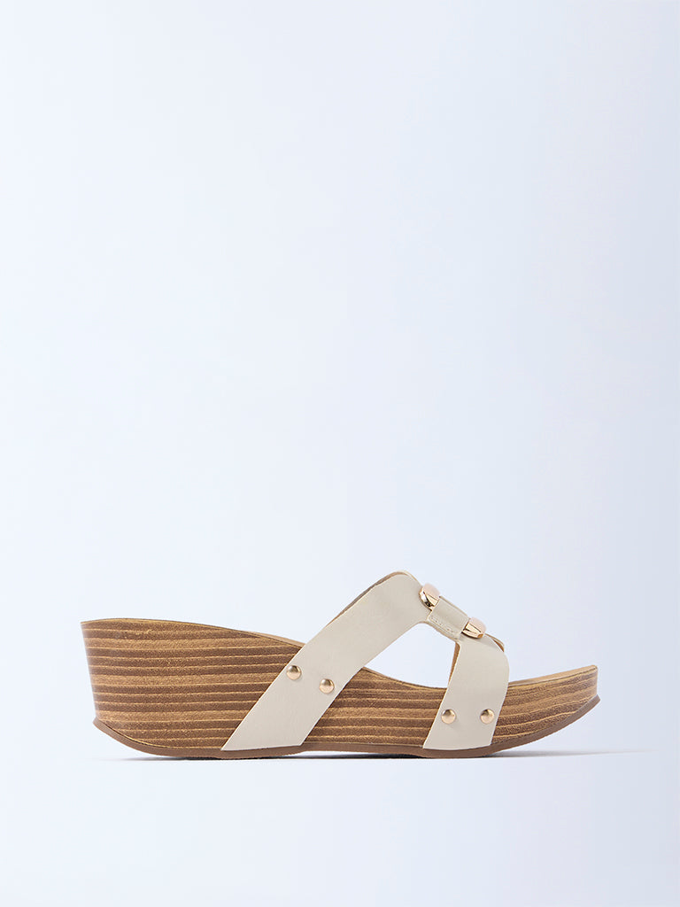 LUNA BLU Ivory Metal-Detail Wedge Heel Sandals