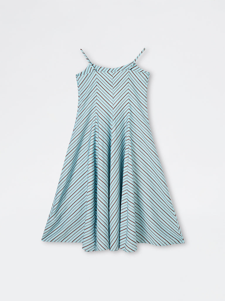Wardrobe Blue Striped Pattern A-Line Dress