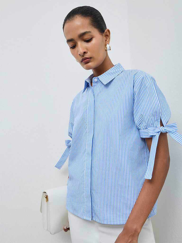 Wardrobe Blue Striped Cotton Shirt