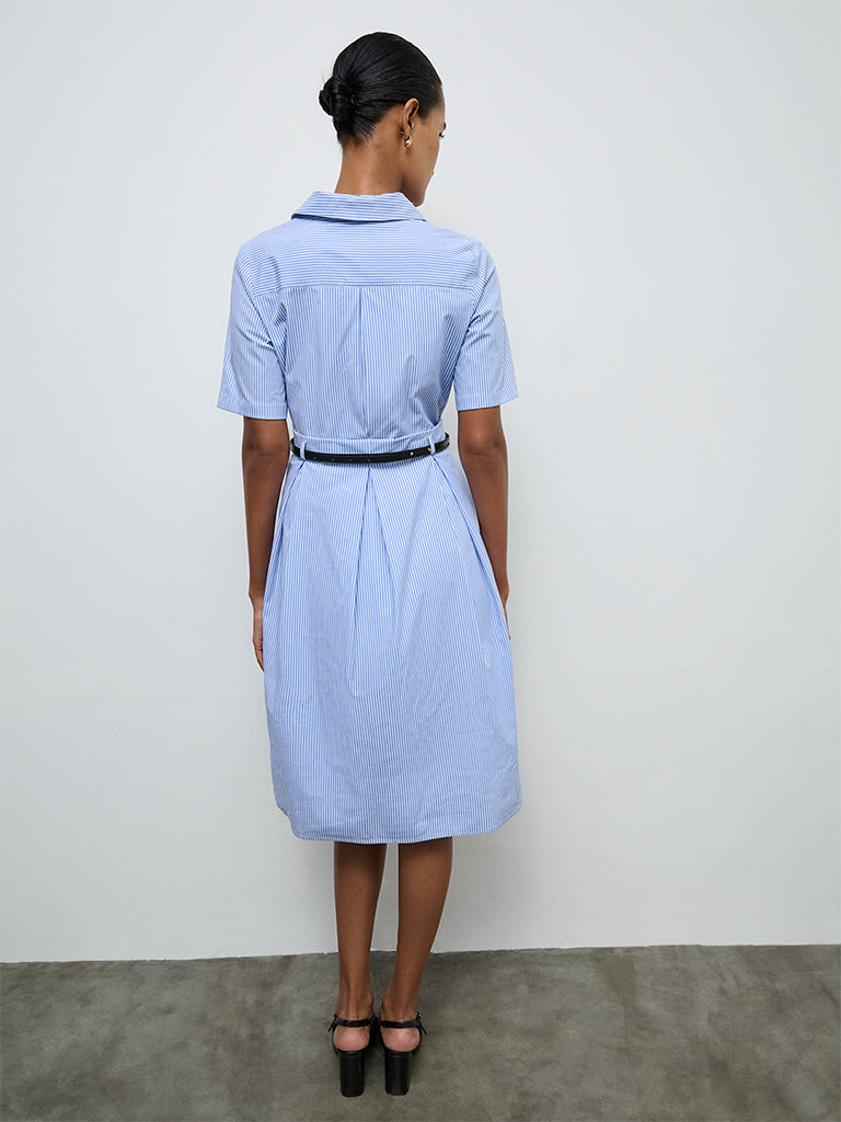 Buy Wardrobe Blue Striped Cotton A-Line Dress with Belt from Westside Buy Wardrobe Blue Striped Cotton A-Line Dress with Belt from Westside