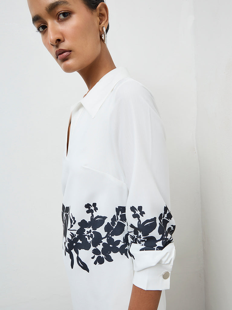 Wardrobe Ivory Foliage Printed Shirt Dress