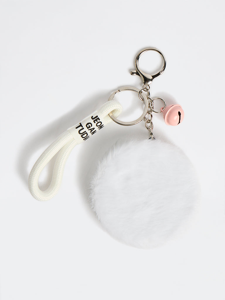 Westside Accessories White Fur-Textured Pocket Mirror Charm