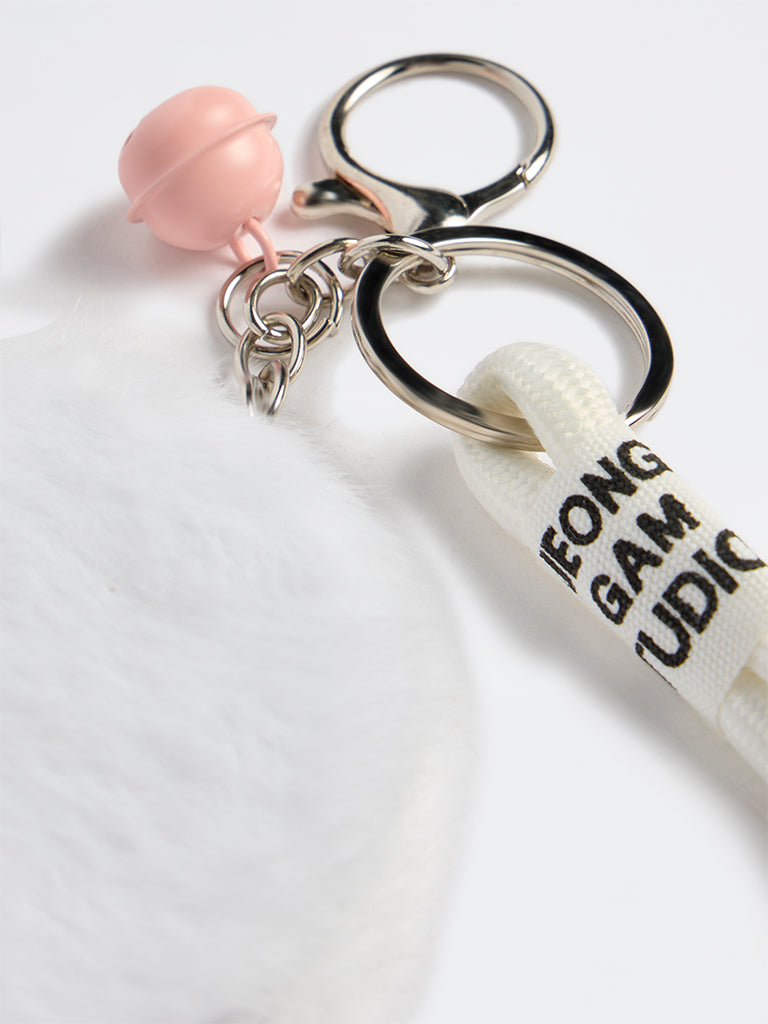 Westside Accessories White Fur-Textured Pocket Mirror Charm
