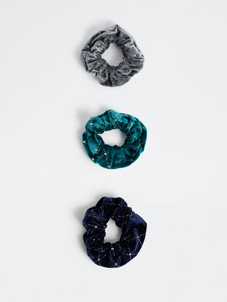 Studiowest Multi Color Rhinestone Scrunchies - Pack of 3