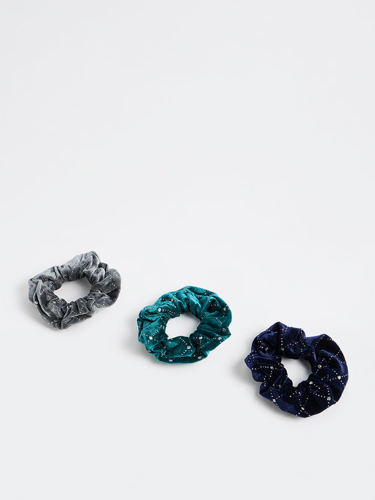Studiowest Multi Color Rhinestone Scrunchies - Pack of 3