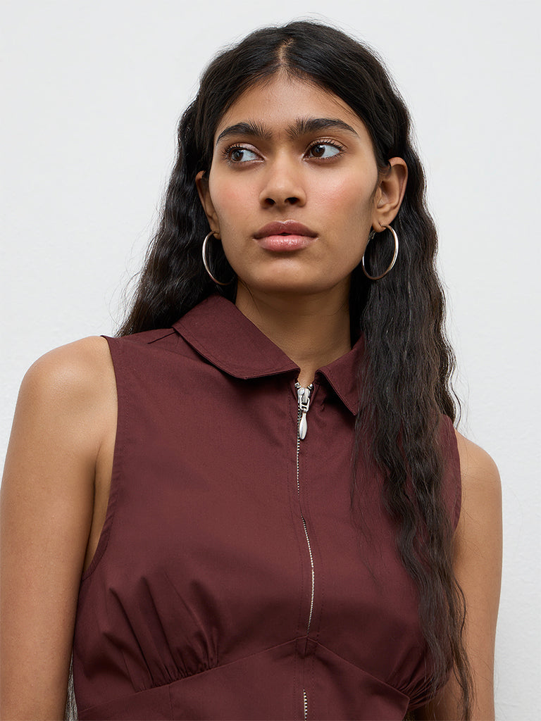 Nuon Brown Corset-Inspired Cotton Top