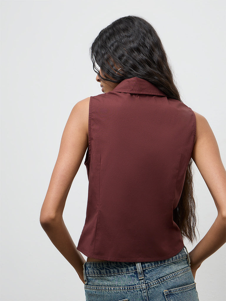 Nuon Brown Corset-Inspired Cotton Top