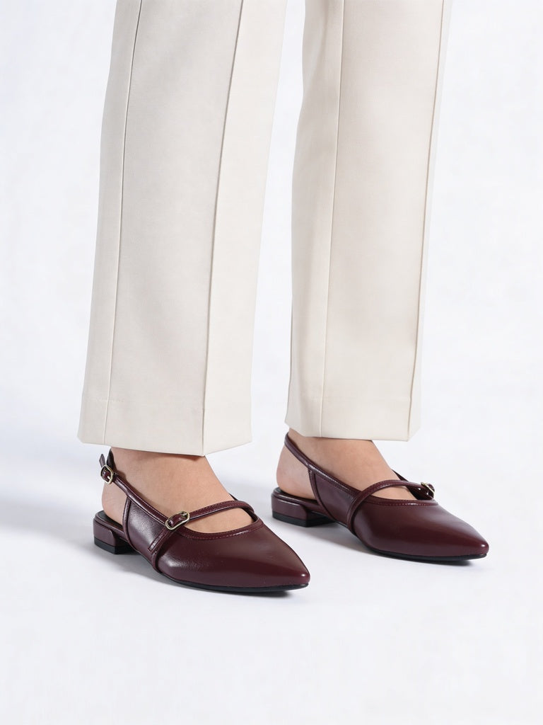 LUNA BLU Burgundy Buckled Sling Back Mules