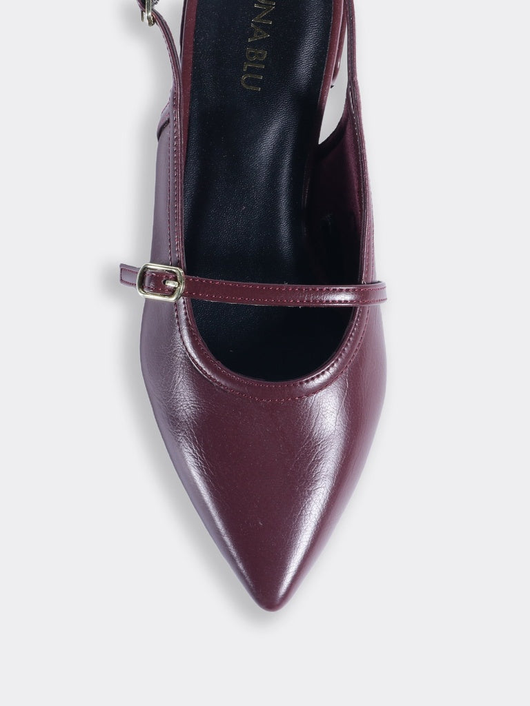 LUNA BLU Burgundy Buckled Sling Back Mules