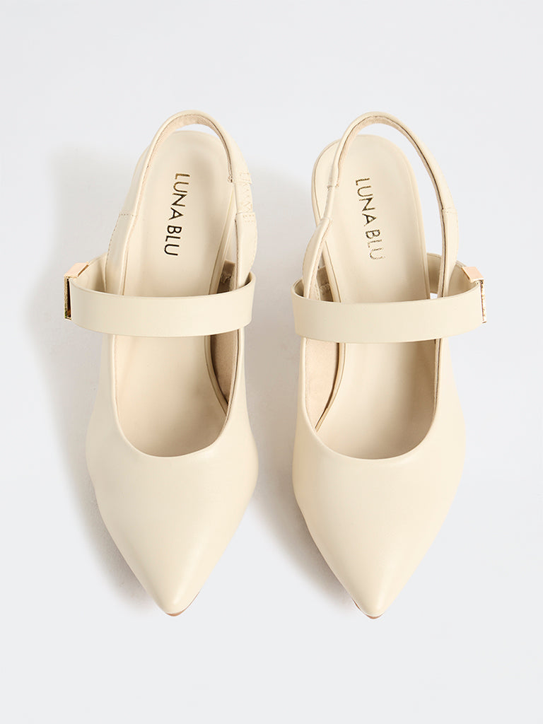LUNA BLU Ivory Slingback Block-Heel Shoes