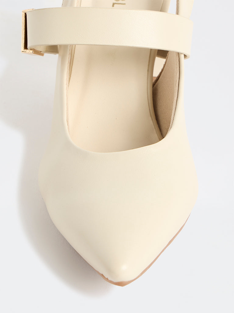LUNA BLU Ivory Slingback Block-Heel Shoes