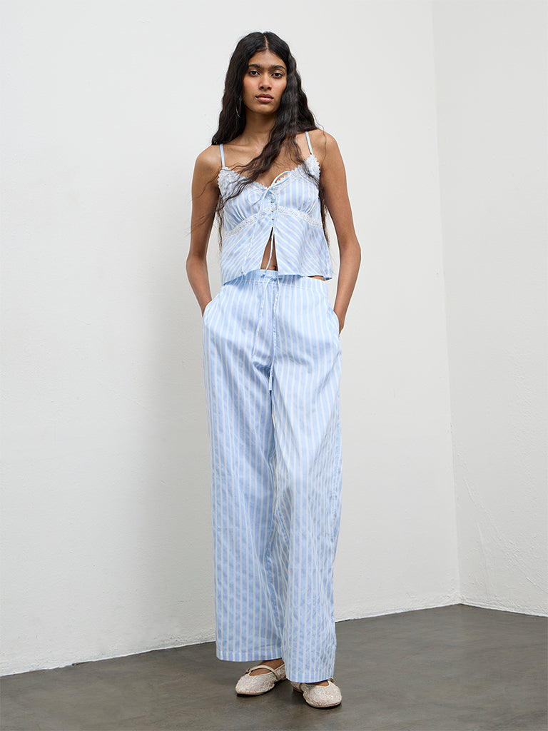 Nuon Blue Striped High-Rise Pants