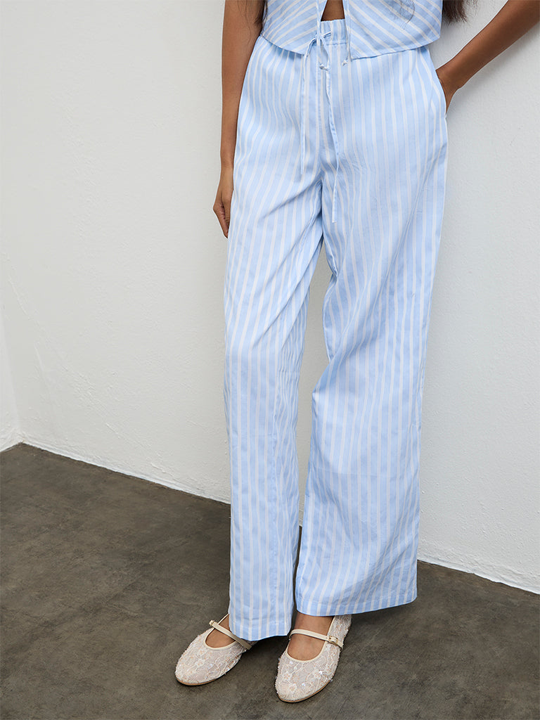 Nuon Blue Striped High-Rise Pants