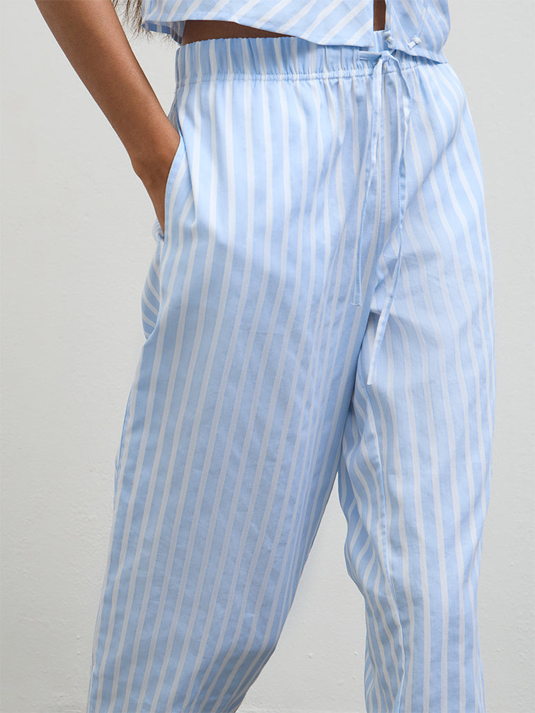 Nuon Blue Striped High-Rise Pants