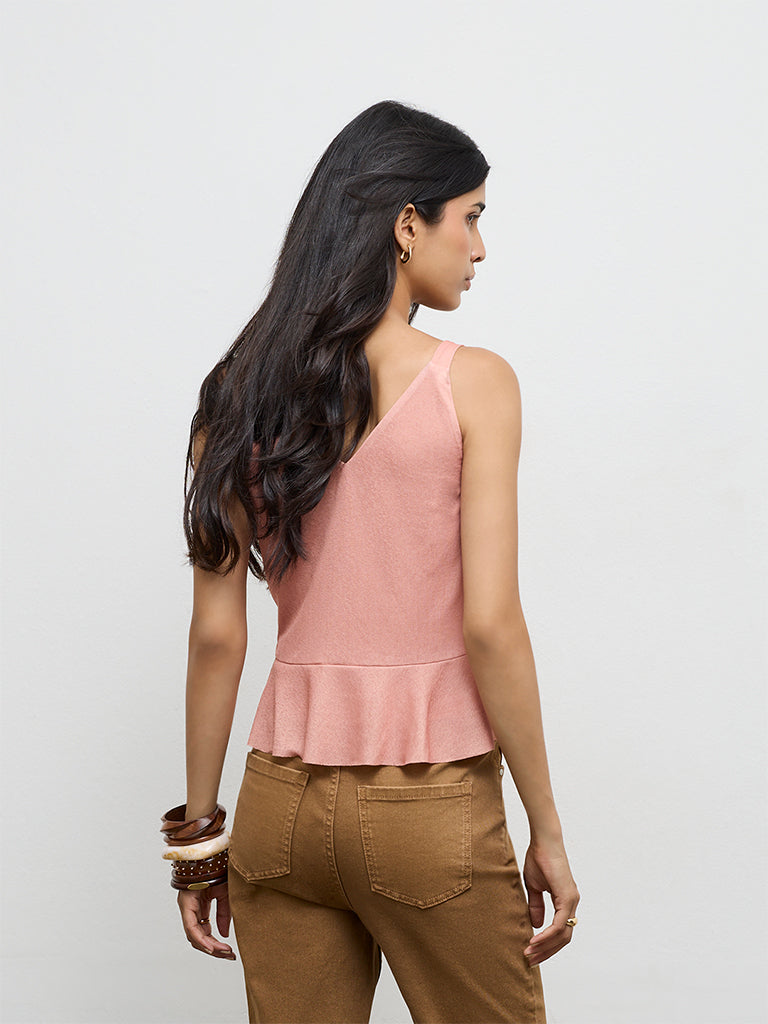 LOV Dusty Peach Ruffle-Detail Top