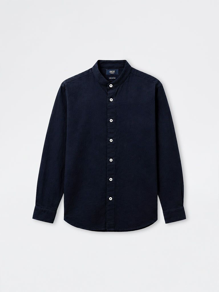 Ascot Navy Relaxed-Fit Linen-Blend Shirt