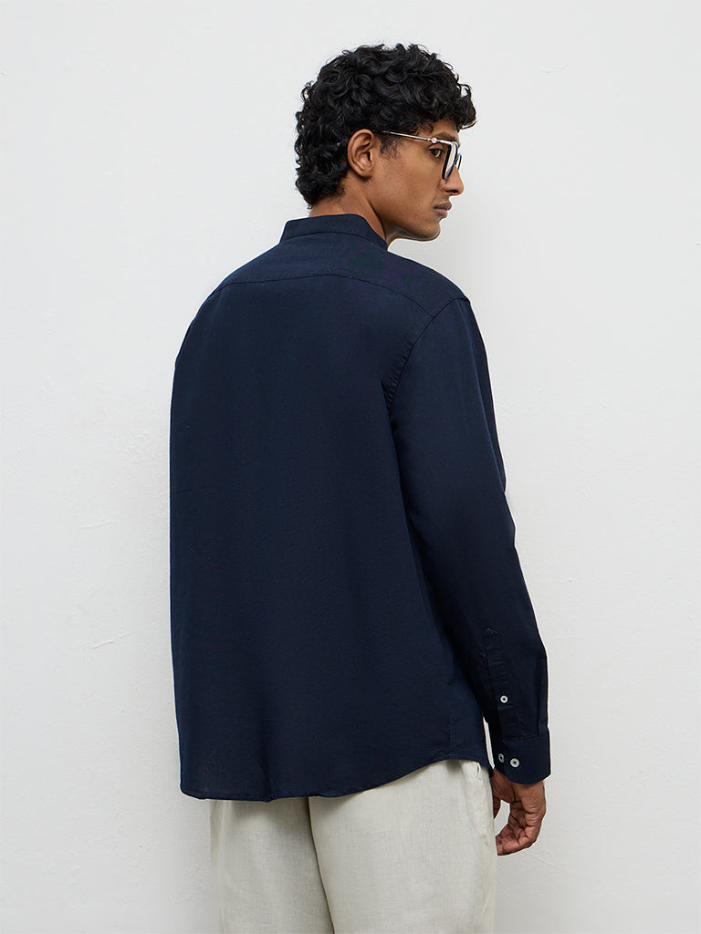 Ascot Navy Relaxed-Fit Linen-Blend Shirt