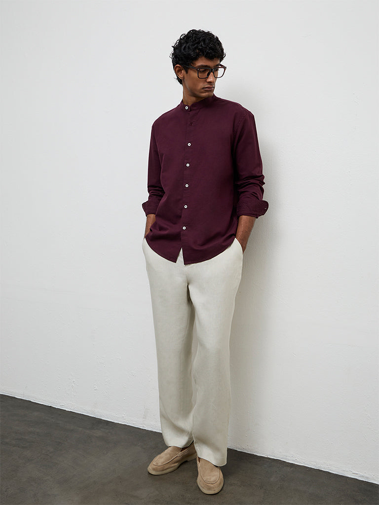 Ascot Wine Solid Relaxed-Fit Shirt