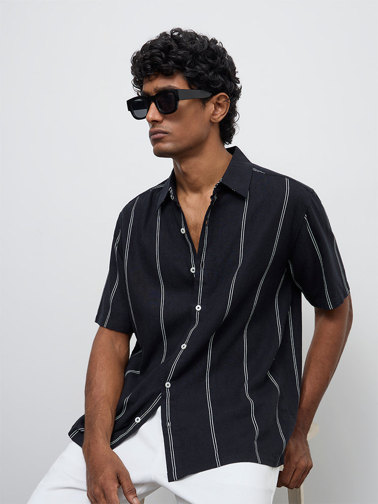 Ascot Black Striped Relaxed-Fit Shirt