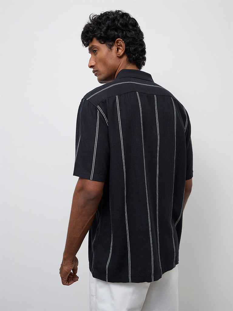 Ascot Black Striped Relaxed-Fit Shirt