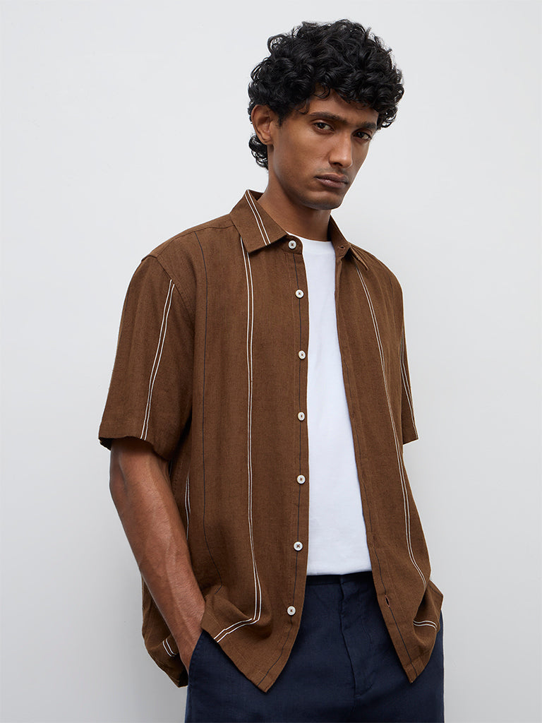 Ascot Taupe Striped Relaxed-Fit Shirt