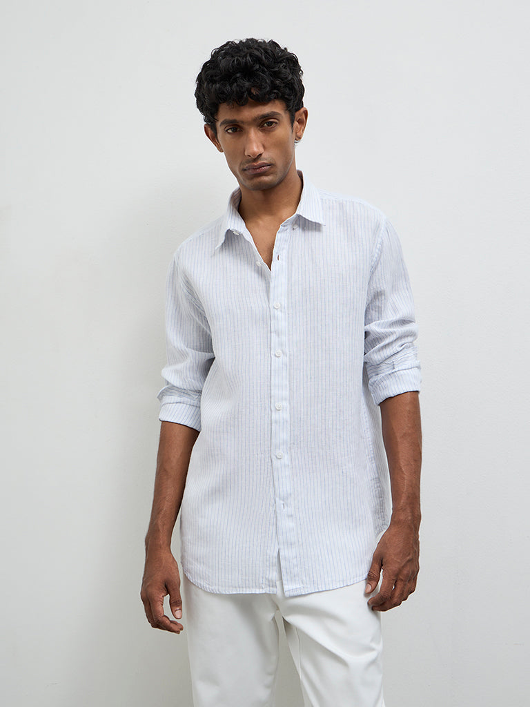 Ascot Off-White Striped Relaxed-Fit Linen Shirt