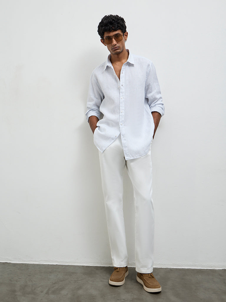 Ascot Off-White Striped Relaxed-Fit Linen Shirt