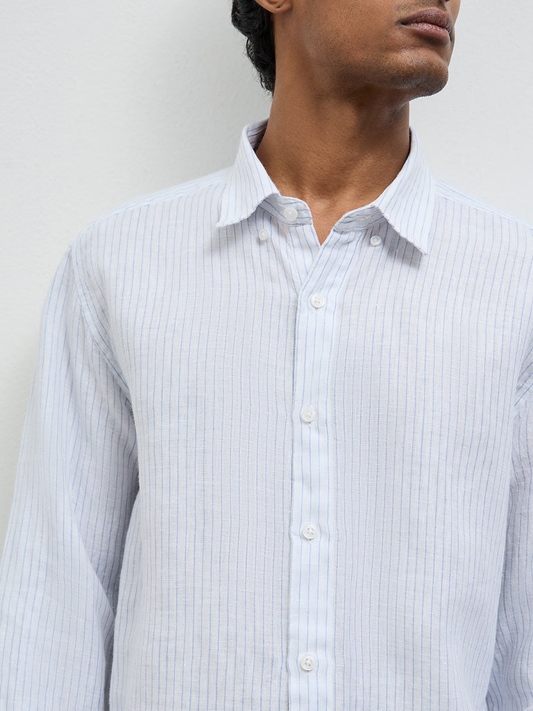 Ascot Off-White Striped Relaxed-Fit Linen Shirt