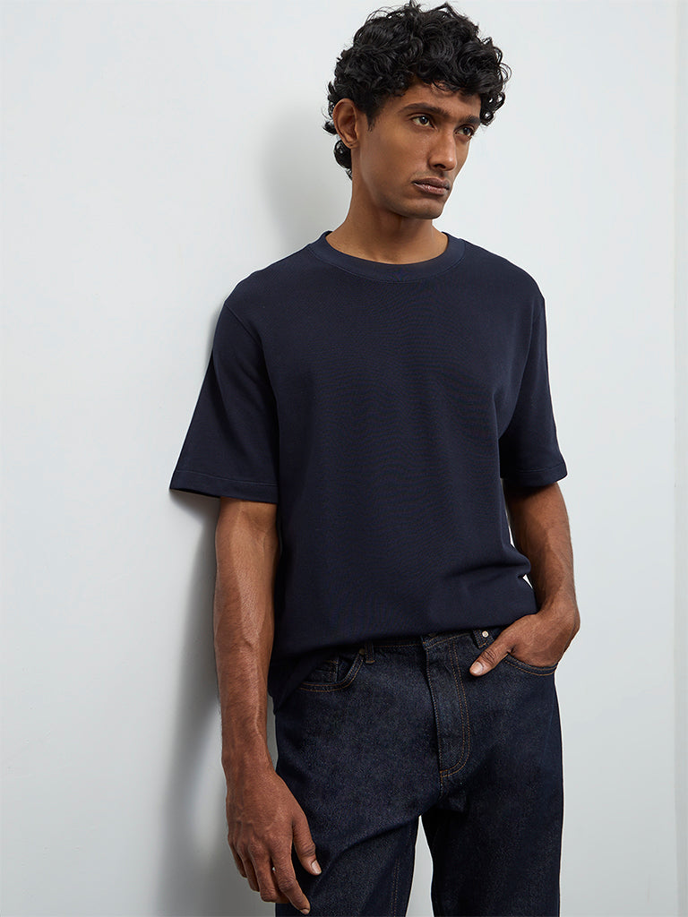 Ascot Navy Relaxed-Fit Cotton T-Shirt