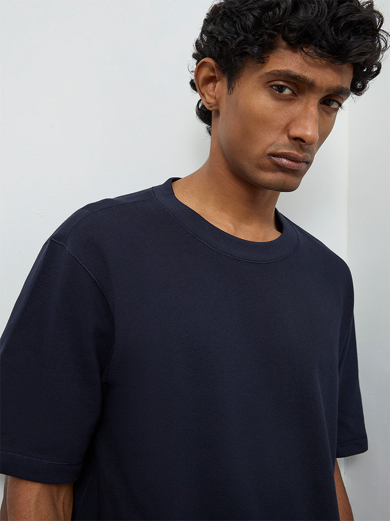 Ascot Navy Relaxed-Fit Cotton T-Shirt