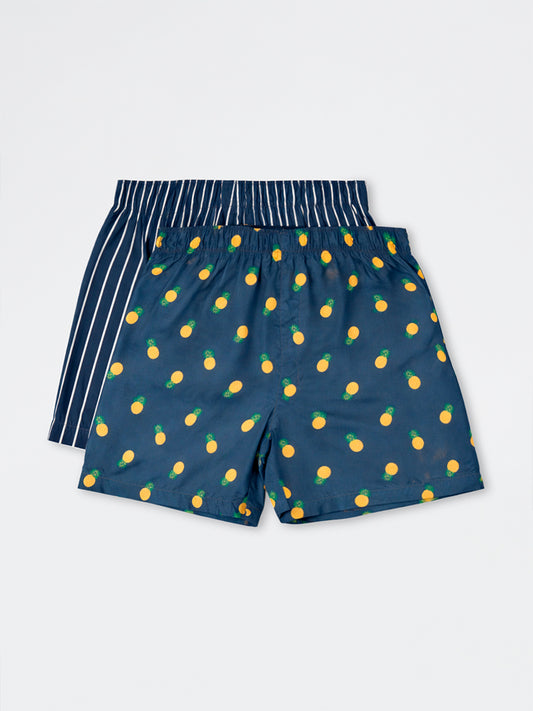 WES Lounge Navy Relaxed-Fit Cotton Boxers - Pack of 2